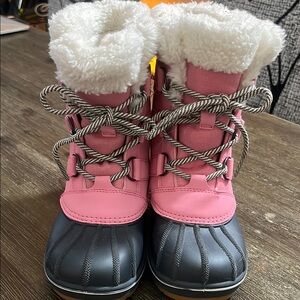 Pink and Gray Winter Boots with Faux Fur Lining